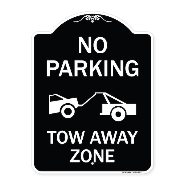 No Parking Tow Away Zone Tow Truck Heavy-Gauge Aluminum Architectural Sign, 24" x 18", BW-1824-23652